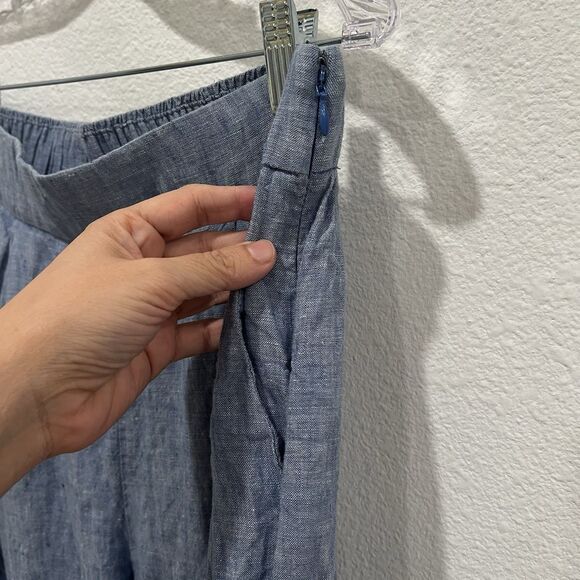 Gap Womens Blue Linen Blend Cropped Wide-Leg Pleated Pants Sz 10 Tall Flaw Read - Picture 8 of 13